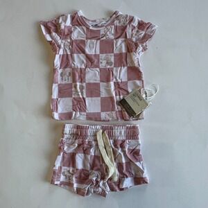 Minnie Mouse & Friends Bamboo Lounge Set Infant 3-6M Pink Check SS‎ Shorts NEW